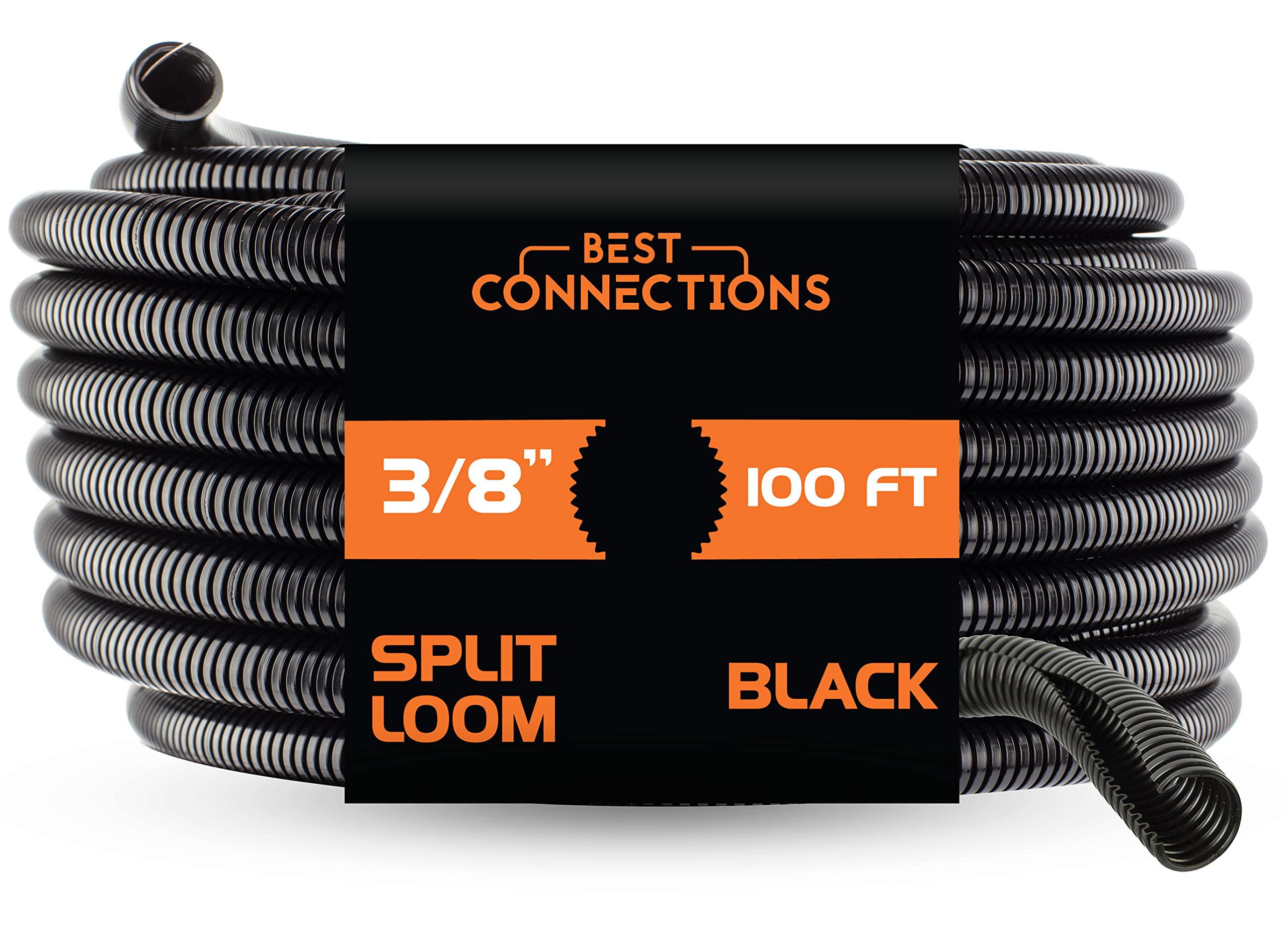 Photo 1 of BEST CONNECTIONS (3/8" x 100 ft) Split Wire Loom Flex-Guard Convoluted Tubing Protective Split Cable Sleeves for Automotive Home Industrial Electrical Wires Chemical Resistant Conduit Black