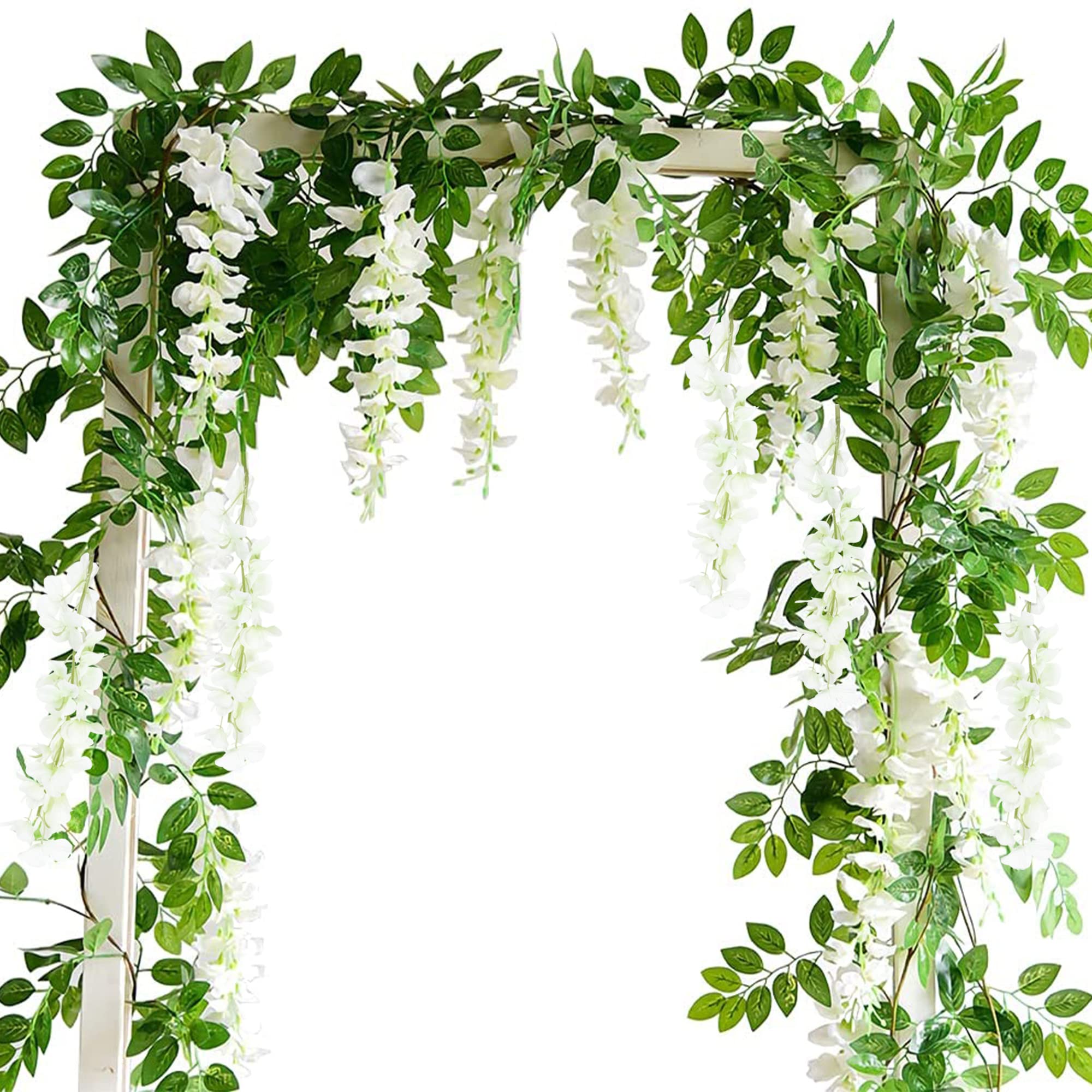 Famibay 2PC Artificial Wisteria Vine Garland White Wisteria Flower Garland 180cm/5.9Ft Silk Vine Plant Hanging Flowers for Wedding Arch Party Home Garden Backdrop Wall Decoration