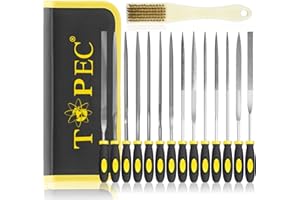 Topec Small File Set, Needle Diamond Files 15PCS, 7pcs Jewlers Files & 7pcs Steel Files with Metal Brush and Storage Bag，for Precision Metal File Work, Wood, Jewelry, Plastic, DIY Carving Tool Kit