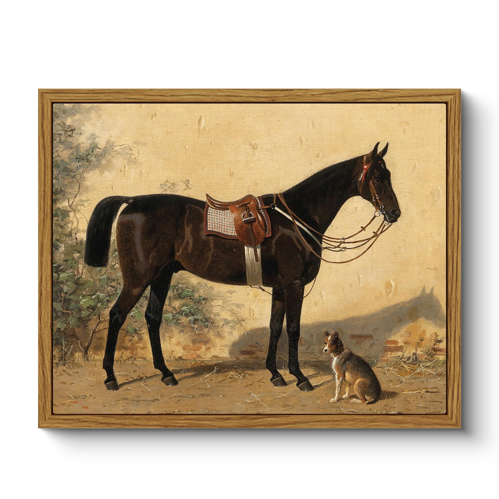 ARPEOTCY Framed Canvas Wall Art Prints, Living Room Hallway Shelf Decor, Retro Horse Animal Picture Paintings Wall Decor, Vintage Decor for Bedroom Bathroom Table, Aesthetic Room Decor, 20x25cm