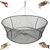WEISGJA Portable Folded Fishing Net, Fishing Trap with Fishing Rope | Nylon Hand Casting Cage Crab Net, Foldable Fishing Mesh Trap for Minnows,Lobster,Crawfish, Shrimp etc. (80 cm)