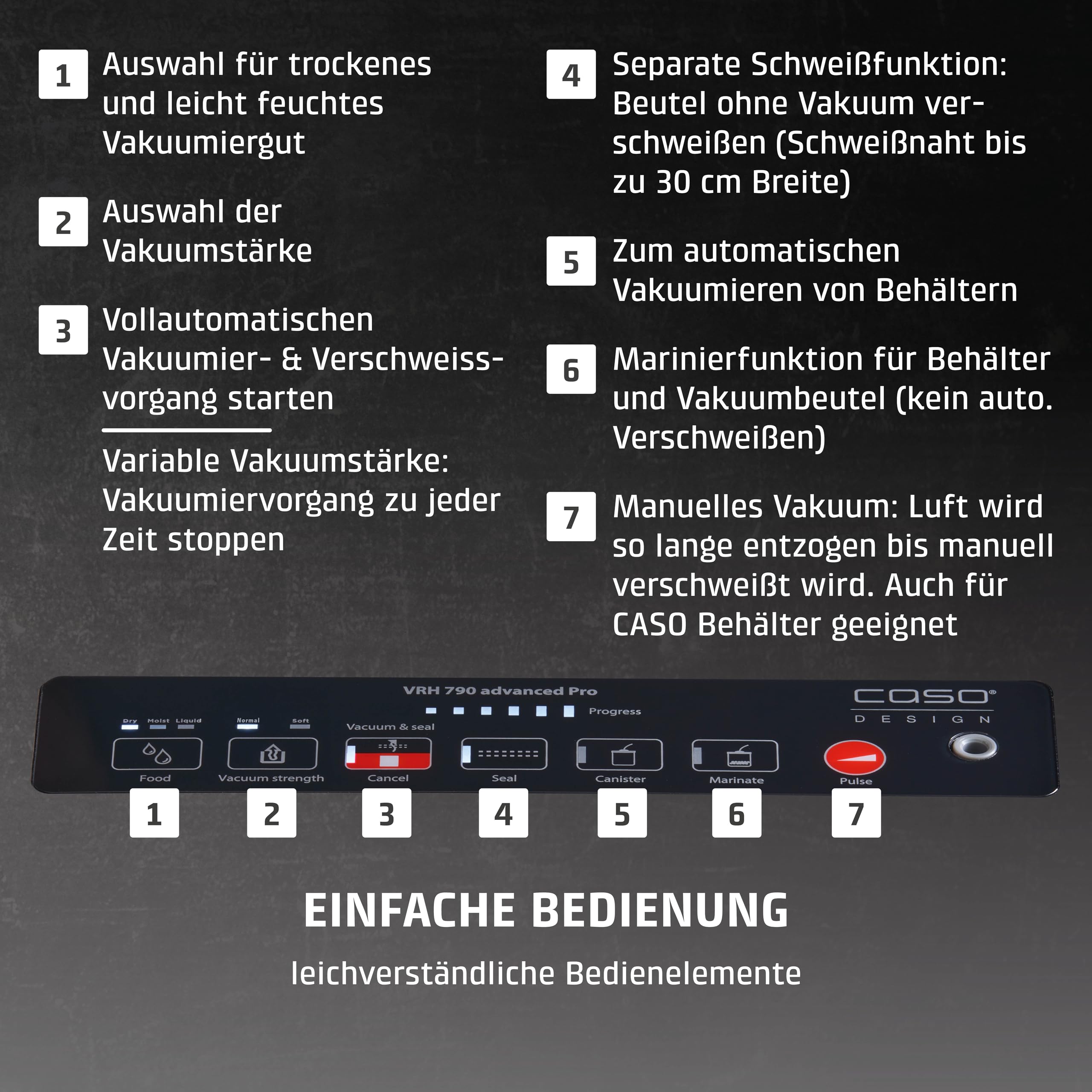 CASO VRH 790 advanced Pro - Vakuumierer, Vakuumiergerät, Testurteil Sehr Gut, 200 Vakuumiervorgänge non-stop, mit patentierter CASOTEK Liquid Funktion, doppelte Schweißnaht, inkl. Vakuumbeutel 3