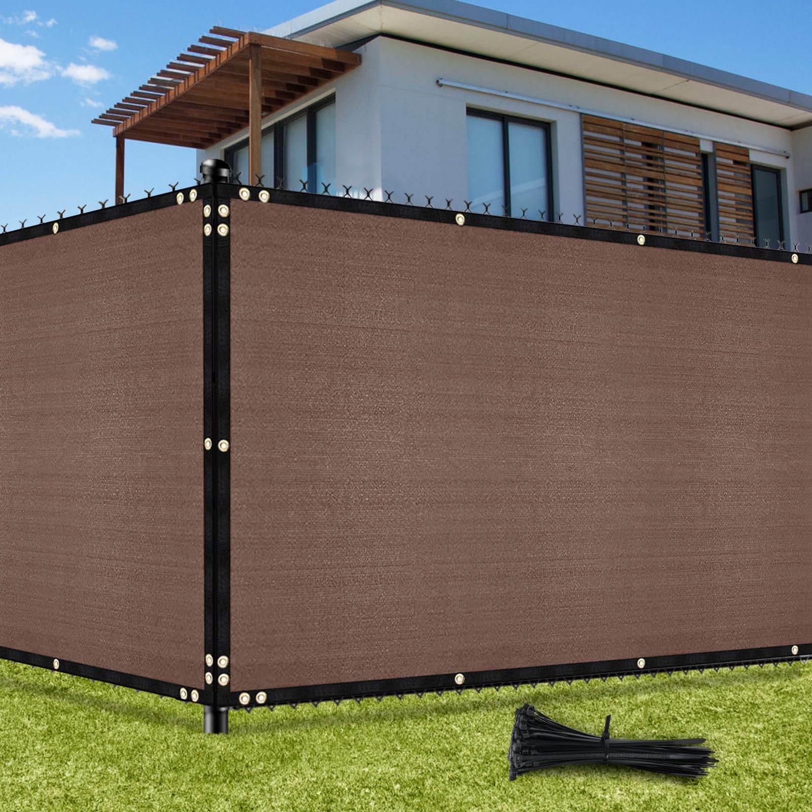 Photo 1 of UIRWAY Privacy Screen Fence 4ft x 50ft Brown Covering Heavy Duty Chain Link Mesh Fencing Commercial Windscreen 90% Blockage UV Outdoor Shade Cover Netting for Apartments, Garden, Yard, Patio