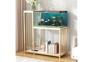 WOULHOMY 29 Gallon Fish Tank Stand, Metal Aquarium Stand with Shelves for Fish Tank Accessories Storage, Reptile Tank Turtle Terrariums Stand for Home Office (Gold)