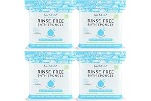 Scrubzz Disposable No Rinse Bathing Wipes - All-in-1 Single Use Shower Wipes, Simply Dampen, Lather, and Dry Without Shampoo or Rinsing (Unscented, 4-Pack)