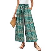 Bestbee Women's Wide Leg Palazzo Pants Dressy Casual Gaucho Pants Elastic Waist with Pockets