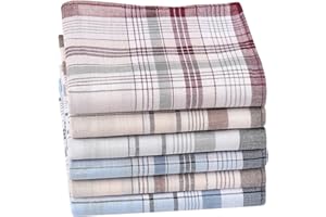 Houlife Men's Handkerchiefs, 100% Soft Cotton Stripe Checked Pattern Handkerchief Pocket Square Hankies for Men 6/9 Pieces