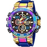 findtime Mens Watches Sports Outdoor Orange Watch for Men Color Designer Large Face Military Men's Wristwatches with Date Week Alarm LED Waterproof Stopwatch