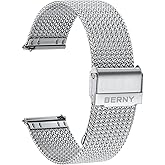 BERNY Stainless Steel Mesh Watch Band for Men Women, Quick Release Adjustable Milanese Watch Straps, Solid Metal Watch Bracelet with Double Safety Clasp 18mm 20mm 22mm 24mm