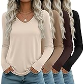 Neer 4 Pack Women's Long Sleeve T Shirts V Neck Tops Casual Loose Fit Tunic Tops Trendy Basic Tees Fall Clothes