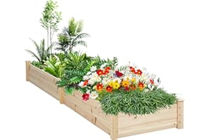 Brightpeak 8 FT Outdoor Wooden Raised Garden Bed, Elevated Planting Planter Box Kit for Flowers/Vegetables/Patio/Outdoor, Natural