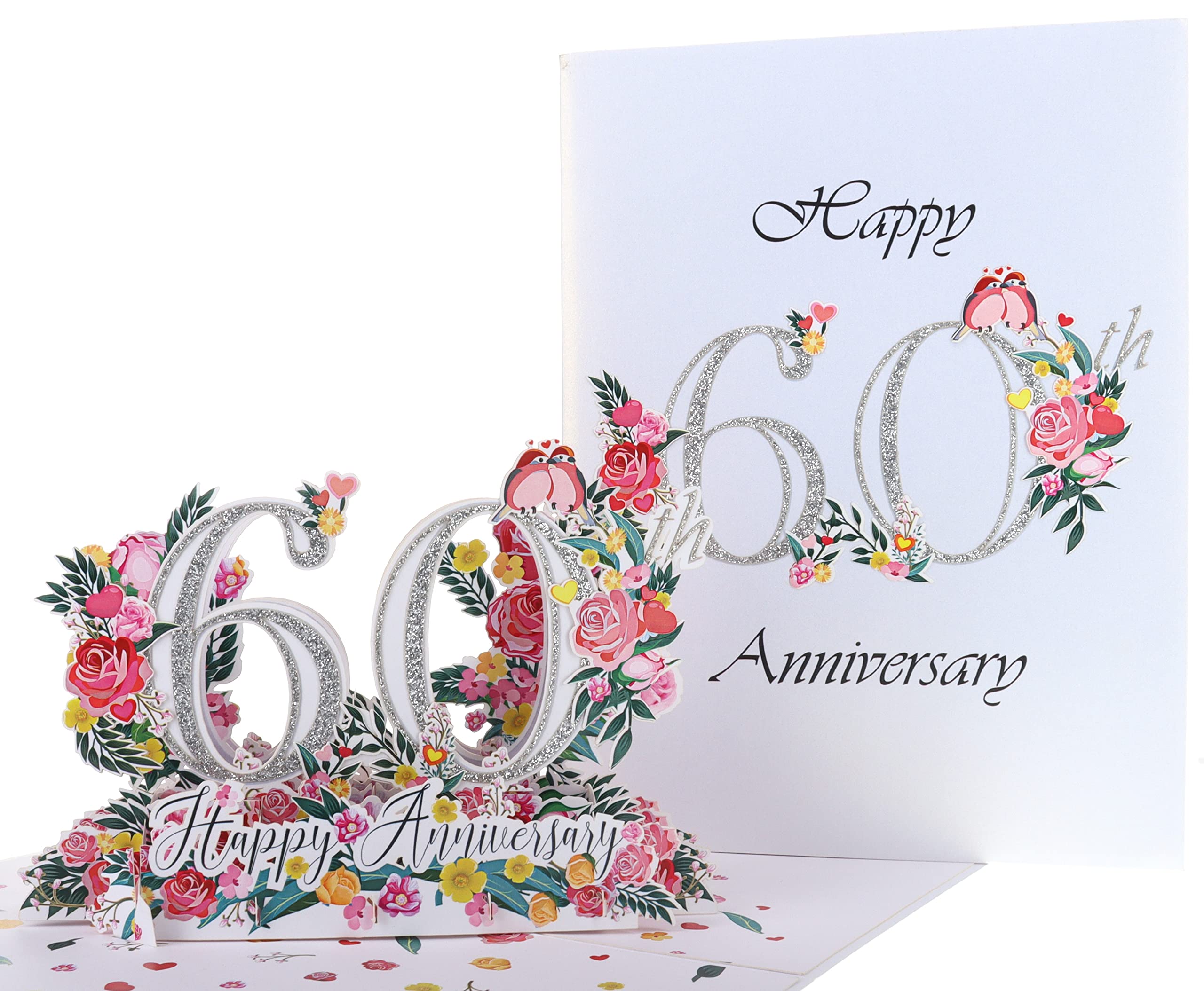 iGifts And Cards Happy 60th Milestone Anniversary 3D Pop Up Greeting Card - Perfect Couple, Elegant Wedding, Marriage, Romantic, Being Together, Diamond Congratulations, Lovebirds, Love 'N Happiness