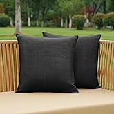 NiNi ALL Pack of 2 Decorative Outdoor Waterproof Pillow Covers Square Garden Linen Textured Cushion Sham Throw Pillowcase Set of 2 for Patio Farmhouse Garden Tent Couch 18x18 Inch Black