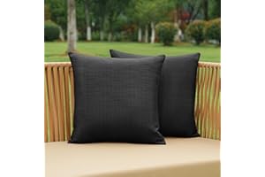 NiNi ALL Pack of 2 Decorative Outdoor Waterproof Pillow Covers Square Garden Linen Textured Cushion Sham Throw Pillowcase Set of 2 for Patio Farmhouse Garden Tent Couch 24x24 Inch Black