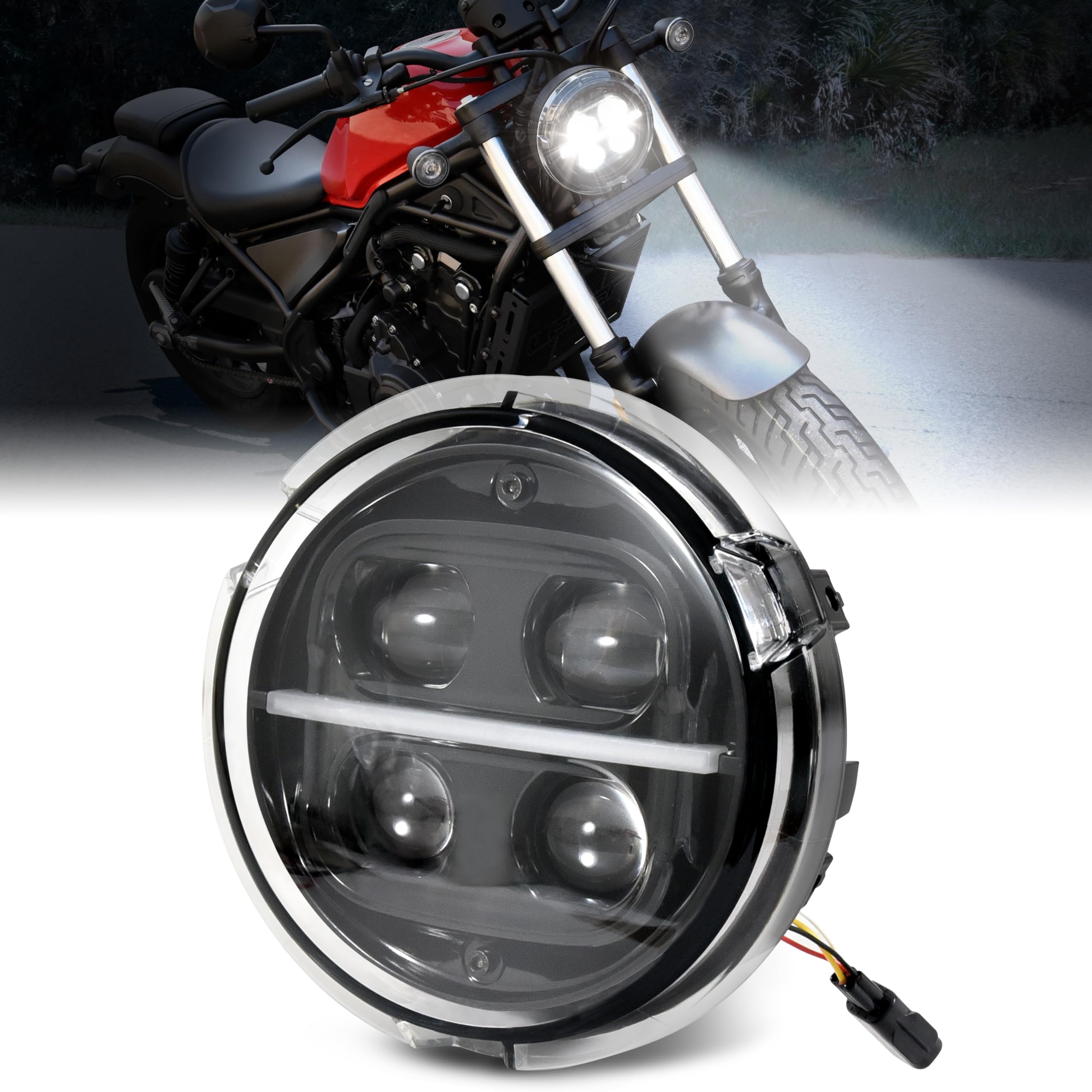 Photo 1 of VEISUTOR LED Headlight Assembly for Rebel CMX500 17-24, LED Headlight Headlamp Front Light Lamp with High Low Beam Daytime Running Lights for Honda Rebel CMX500 ABS SE 17-2024 Accessories