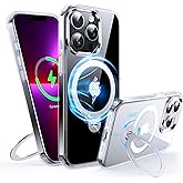 FNDMIL 360°Rotatable Magnetic Ring for iPhone 13 Pro Max Case with MagSafe[Non-Slip Texture Edge][Built-in Kickstand][Military Shockproof][Anti-Yellowing] Transparent Soft Silicone Bumper Slim,Clear