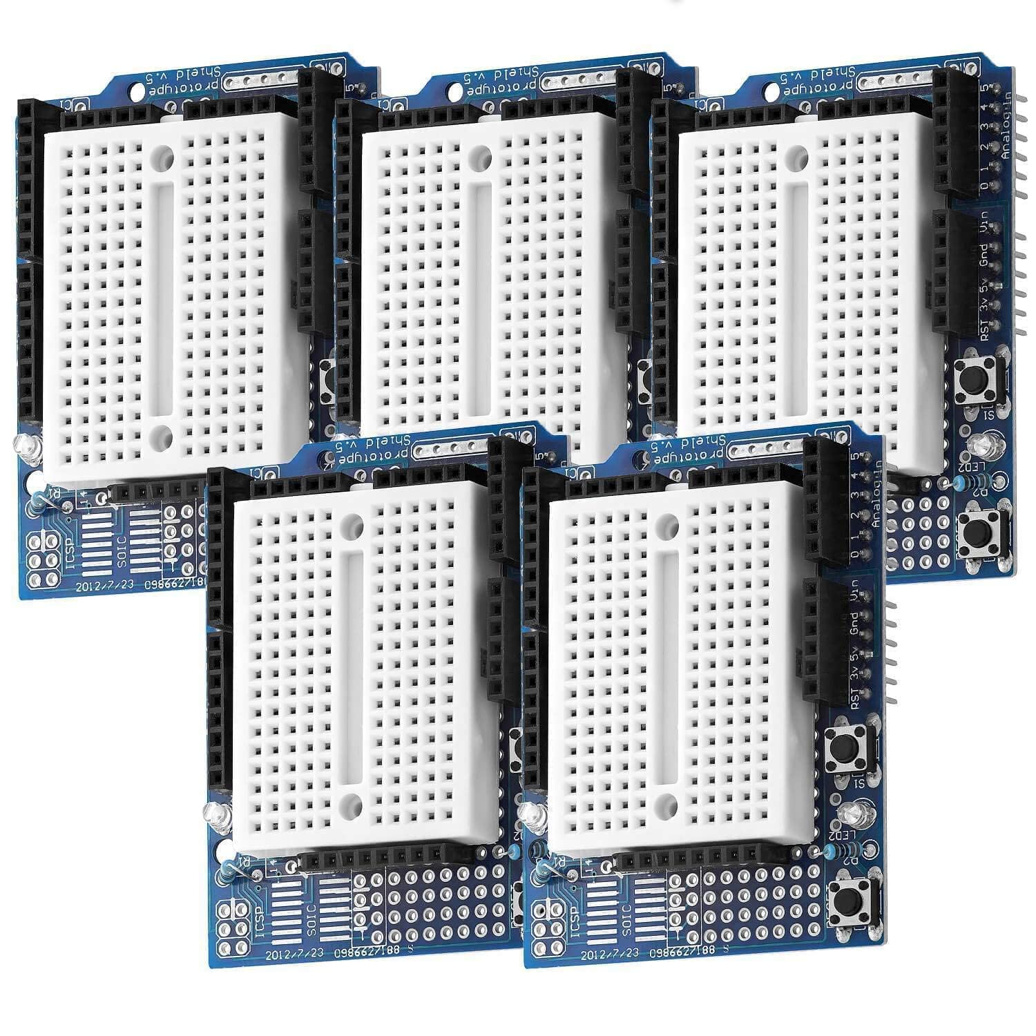 AZDelivery Prototyping Prototype Shield Mini Breadboard 5V 1A 2.54mm SYB-170 compatible with Arduino Including E-Book! (Pack of 5)