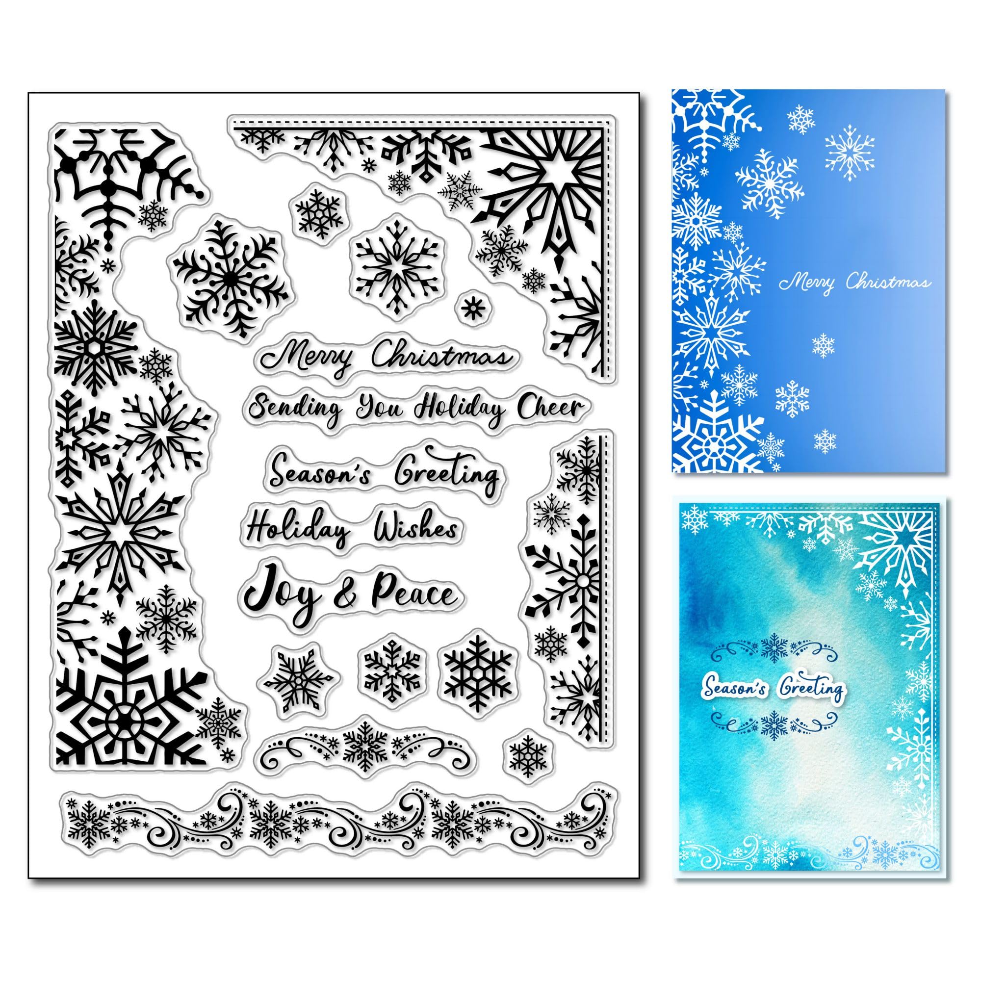 arriettycraft Christmas Snowflakes Clear Stamps for Christmas Cards Making or Journaling, Snowflake Border Corner Silicone Stamps for Journals Albums Scrapbooking Paper Crafts Decoration