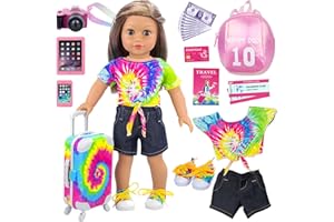 Ecore Fun 23 Pcs 18 inch Girl Doll Accessories Suitcase Travel Luggage Play Set - Girl 18" Doll Travel Carrier Storage, Including Suitcase, Clothes, Shoes, Backpack, Camera, Computer, Cell Phone