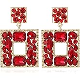 Canboer Rhinestone Square Statement Dangle Earrings Trendy Crystal Geometric Drop Earrings Hypoallergenic Jewelry for Women Party