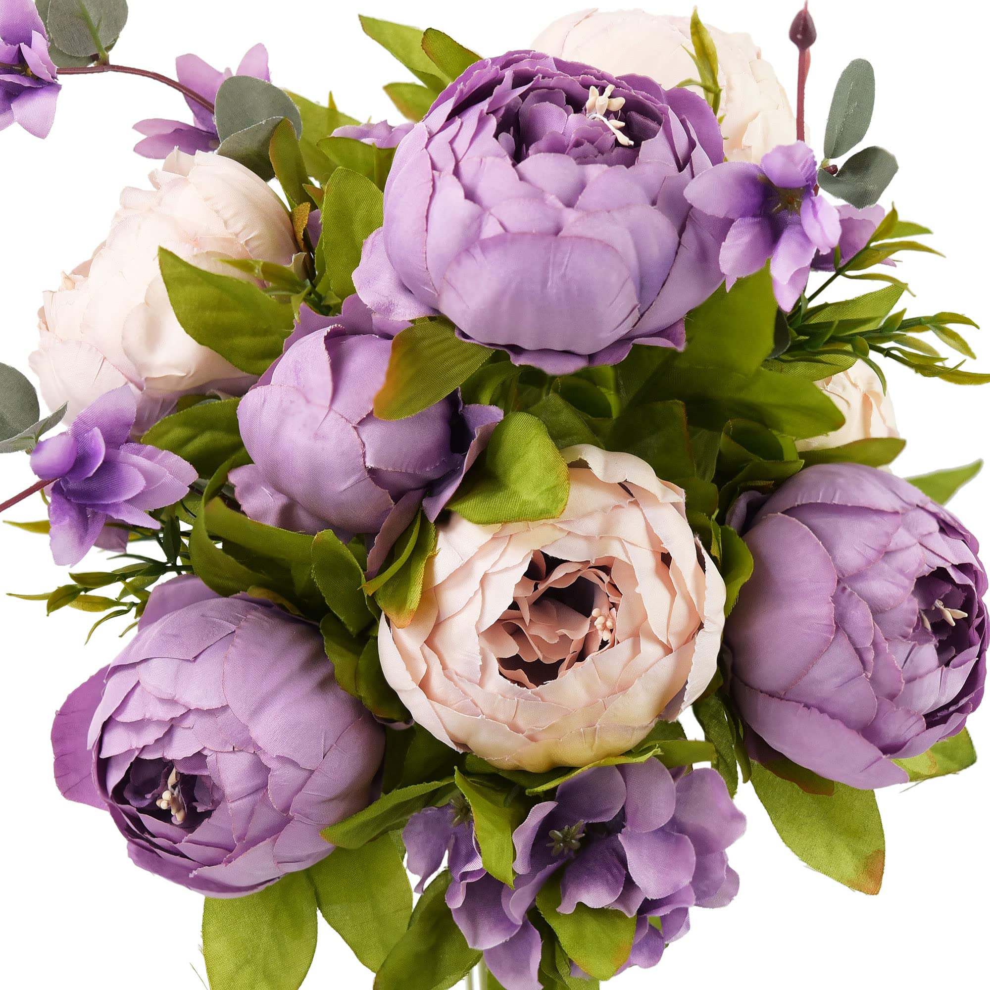 FiveSeasonStuff Purple Pink Artificial Peony and Hydrangea Bouquet, Silk Flower Arrangement with Greenery for Home Interiors and Display Styling
