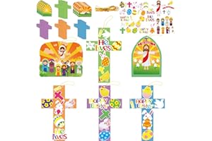 CHIAZLLTA 30 Sets Easter Jesus He is Risen Craft Kits for Kids DIY Easter Religious Crosses Art Craft Make a Easter Jesus Resurrection Scene Ornament Spring Christian Creative Art Projects, Kids Party Favors
