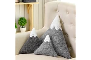 Shellwei 3 Pcs Mountain Shaped Decorative Pillow Sherpa Cute Nursery Playroom Pillow Grey and White Nursery Accessories Kawaii Decorative Gift Toy for Girls Boy Kids