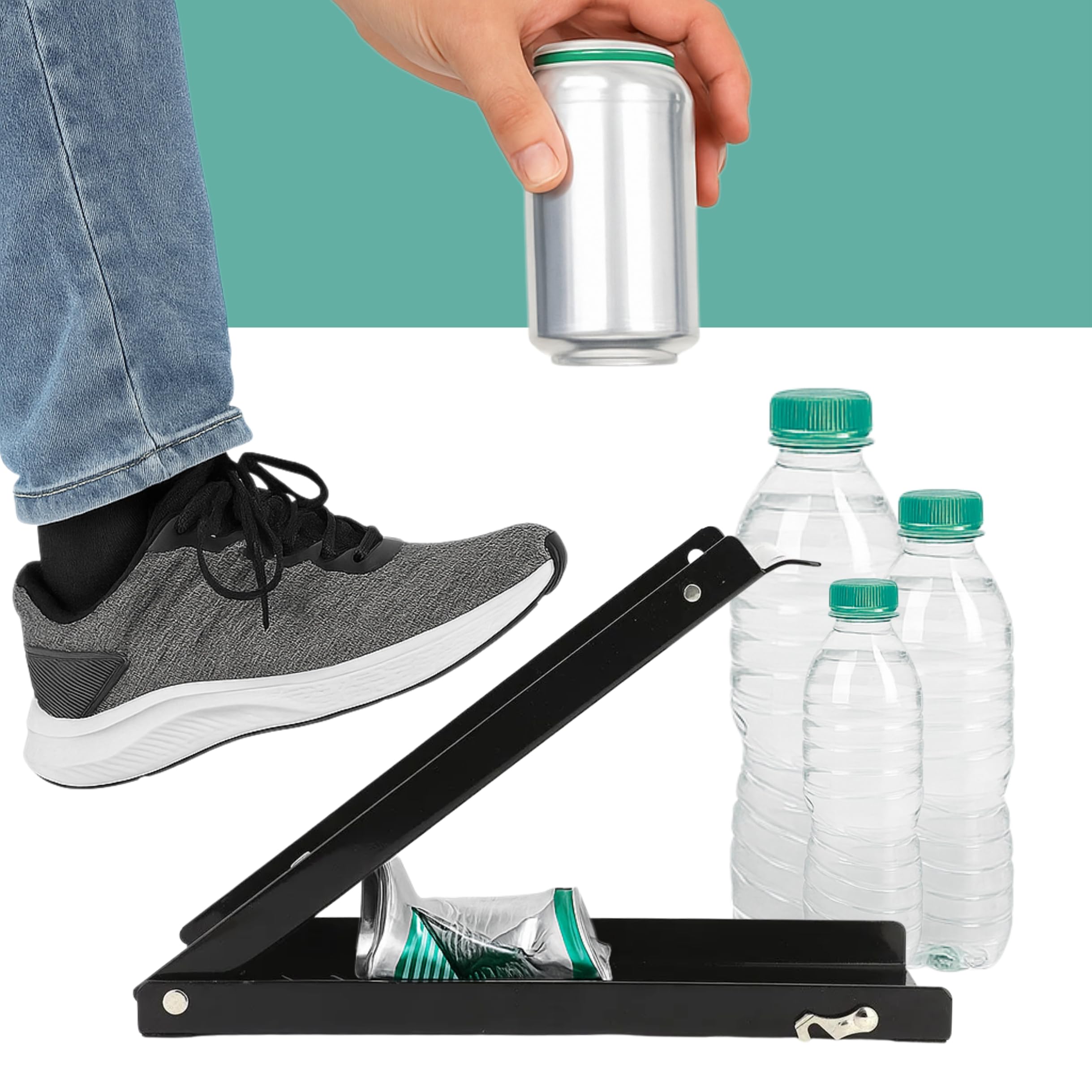 Photo 1 of Foot Can Crusher for Recycling – Black Metal Heavy Duty Can Crusher Foot Operated Manual Press Tool for Home and Portable Soda Bottle Smashing