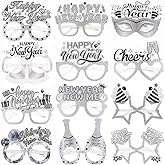YVAINE 24 Pcs Happy New Year Black Silver Eyeglasses, Funny New Years Eve Party Novelty Glasses Frames, New Year's Eve Party Supplies Photo Booth Props Paper Glasses for 2026 NYE Decorations