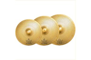 ULUOBO 6/8/10 inch Splash Cymbal Set, Low Volume Quiet Small Cymbal Pack for Drum Practice (Gold, 3 Pieces)