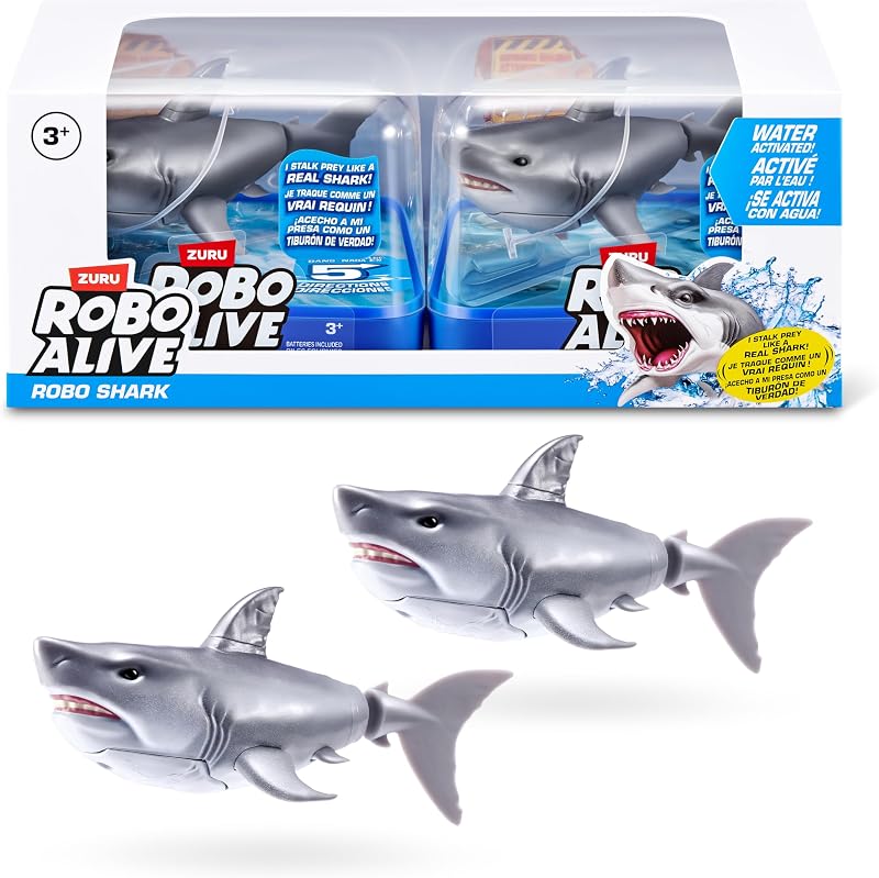 Robo Alive Water Activated Shark 2 Pack White by ZURU – Realistic Robotic Bath