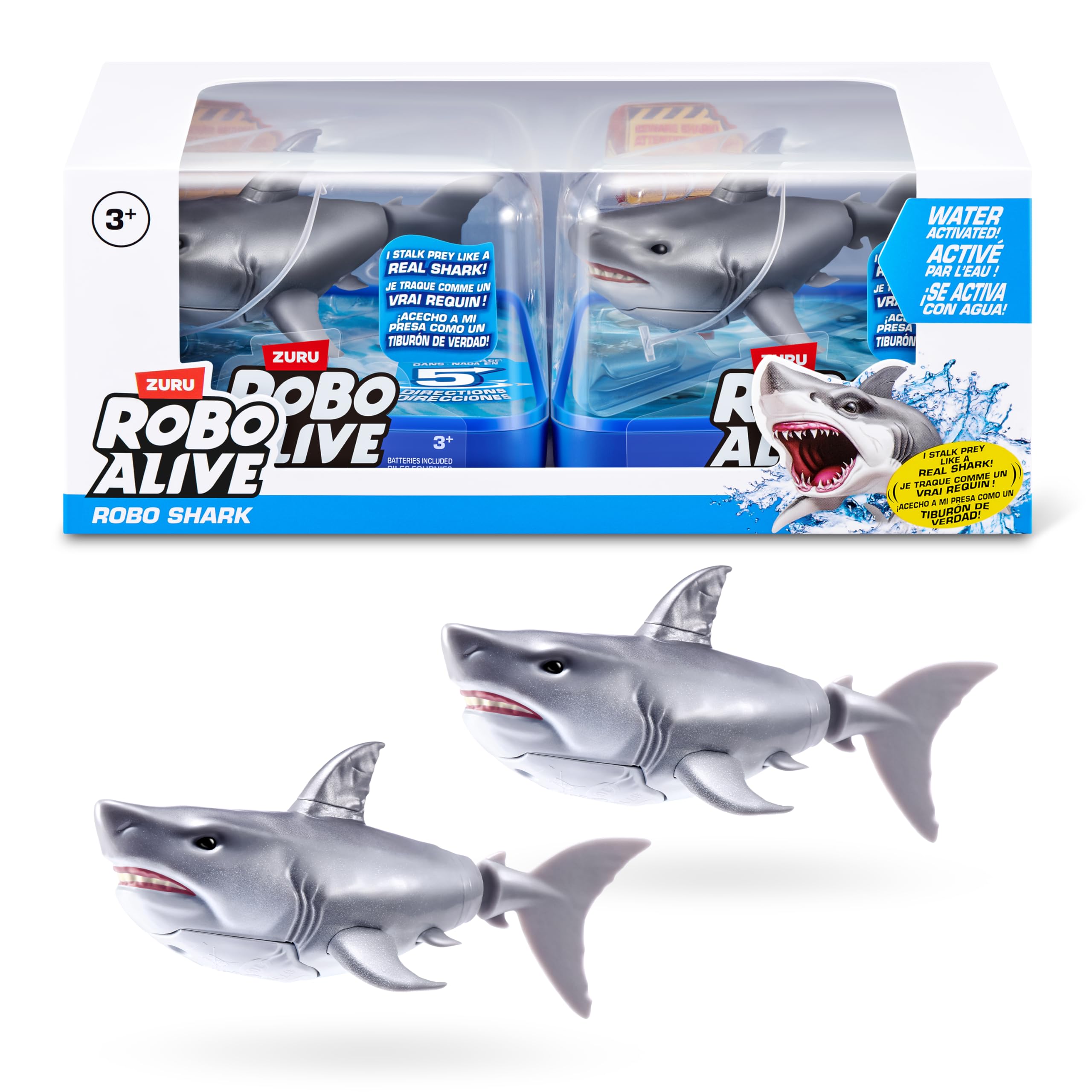 Robo Alive Water Activated Shark 2 Pack (White) by ZURU – Realistic Swimming Robotic Bath Toy for Kids, Tweens & Teens, Water-Activated Pet Shark for Play & Pranks, 3+