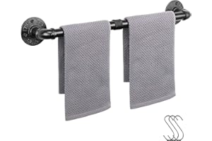 Jeasor Industrial Pipe Towel Rack Towel Bar, Heavy Duty Wall Mounted Rustic Farmhouse Bath Towel Holder for Bathroom (Black, 24 inch)