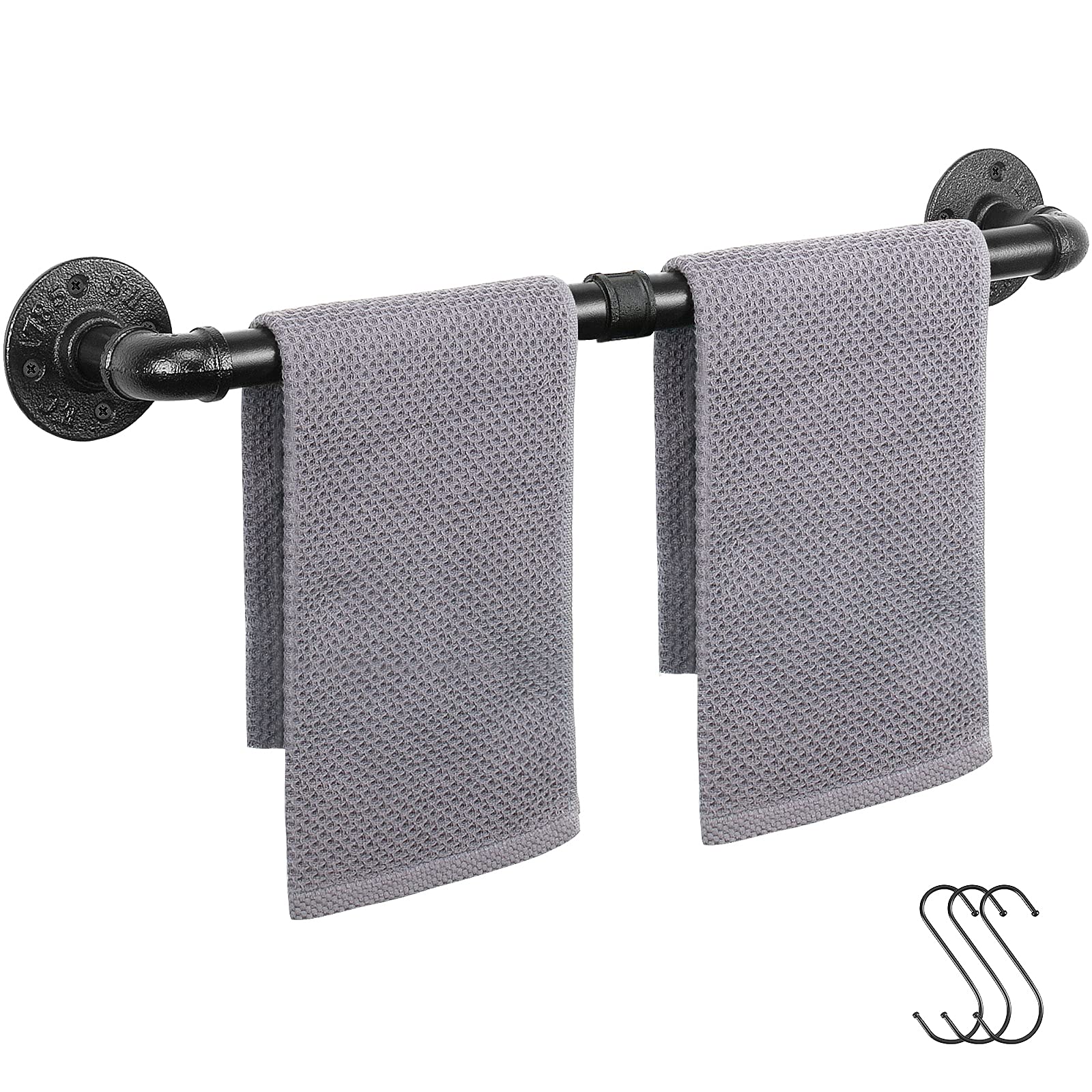 Photo 1 of Jeasor Industrial Pipe Towel Rack Towel Bar, Heavy Duty Wall Mounted Rustic Farmhouse Bath Towel Holder for Bathroom (Black, 24 inch)
