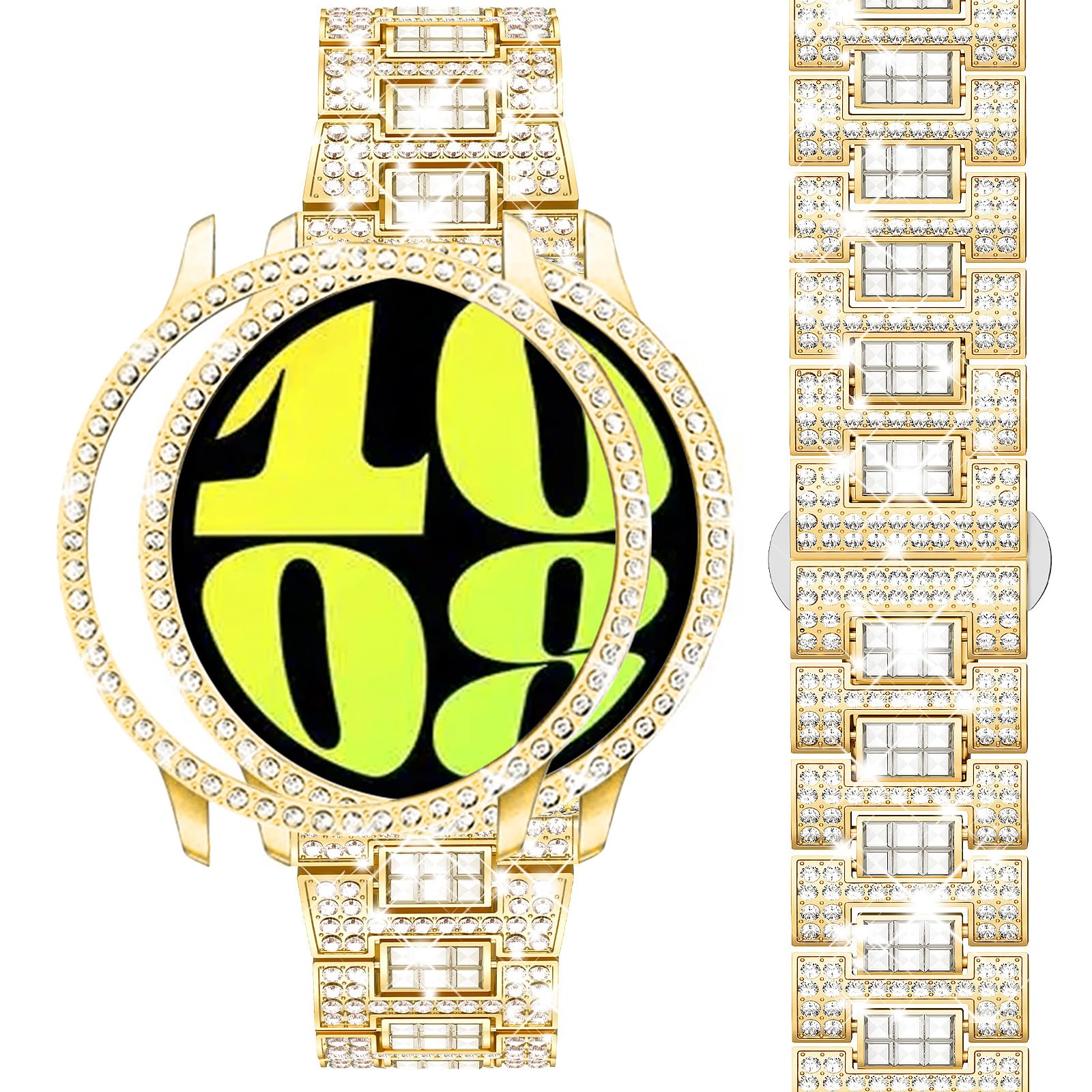 Dsytom Stylish Bands Compatible with Samsung Galaxy Watch 7 40mm 44mm/Galaxy Watch 6 40mm 44mm, 20mm Bling Metal Replacement Galaxy Watch 7/6 Band 40mm 44mm with Rhinestone Protective Case for Women