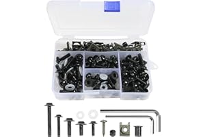 SUJADE YAKEFLY 177PCS M5 M6 Motorcycle Windscreen Screws,Universal Motorcycle Fairing Screws, M5 M6 Motorcycle Fairing Bolt Kit Nut Clips Kit Fasteners Fixing Sportbike Bolts Fairing (Black)