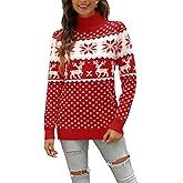 LYHNMW Women's Ugly Christmas Sweaters Snowflake Reindeer Long Sleeve Holiday Knit Xmas Sweater Pullover Tops