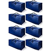 Cosy Family 8 Pack Heavy Duty Extra Large Moving Bags with Backpack Straps - Strong Handles & Zippers, Storage Totes For Space Saving, Fold Flat, Alternative to Moving Box (Set of 8, Blue)