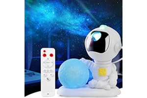 YCoisini Star Projector Galaxy Light, Astronaut Galaxy Projector with Large Base, Moon Lamp, Timer, Remote Control and 360° Adjustable, Stable Nebula Night Light for Kids, Room Decor, Party, Gift
