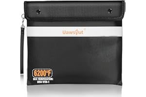 UAWSYUT Fireproof Document Bag - 6200°F Important Document Bags with Zipper, Water Resistant Fire Proof Money Bags for Cash, Cell Phone, Tablet, Credit Card,Passport and Valuables (14.2"x11.2", Black)
