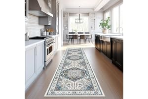 Madane Washable Runner Rug - 2x8 Runners for Hallways Kitchen Non-Slip Runner Rugs Ultra-Thin Laundry Room Rug Throw Carpet Runner for Entrance Living Dinning Room Foyer (Blue/Orange, 2 x 8)