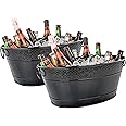 BREKX Black Beverage Tubs for Parties, Oval 16-Bottle Drink Bucket Coolers, 15 Quarts (4 Gallon) Metal Buckets for Party - Black, Set of 2
