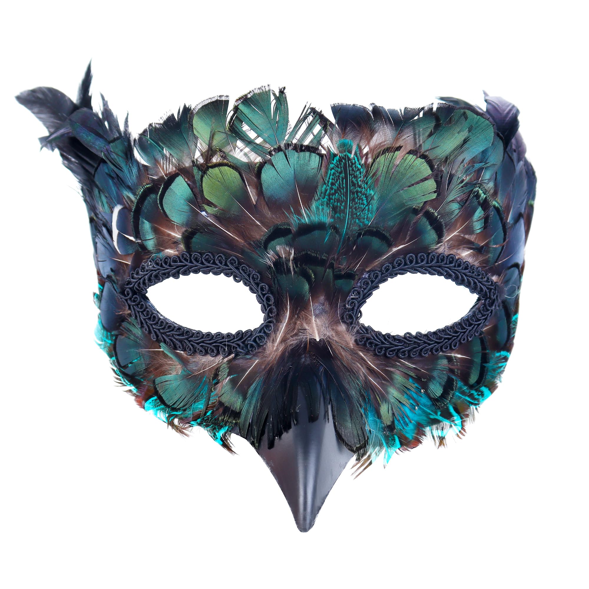 Cranight Masquerade Mask for Women and Man, Black Feather Raven Masquerade Mask, Venetian Halloween Cosplay Costume Accessory,Crow Mask