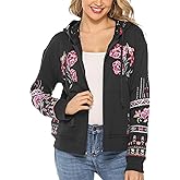 gosiea Bohemian Embroidered Jacket for Women Mexican Floral Full Zip Long Sleeve Coat Fall Winter Warm Hoodie