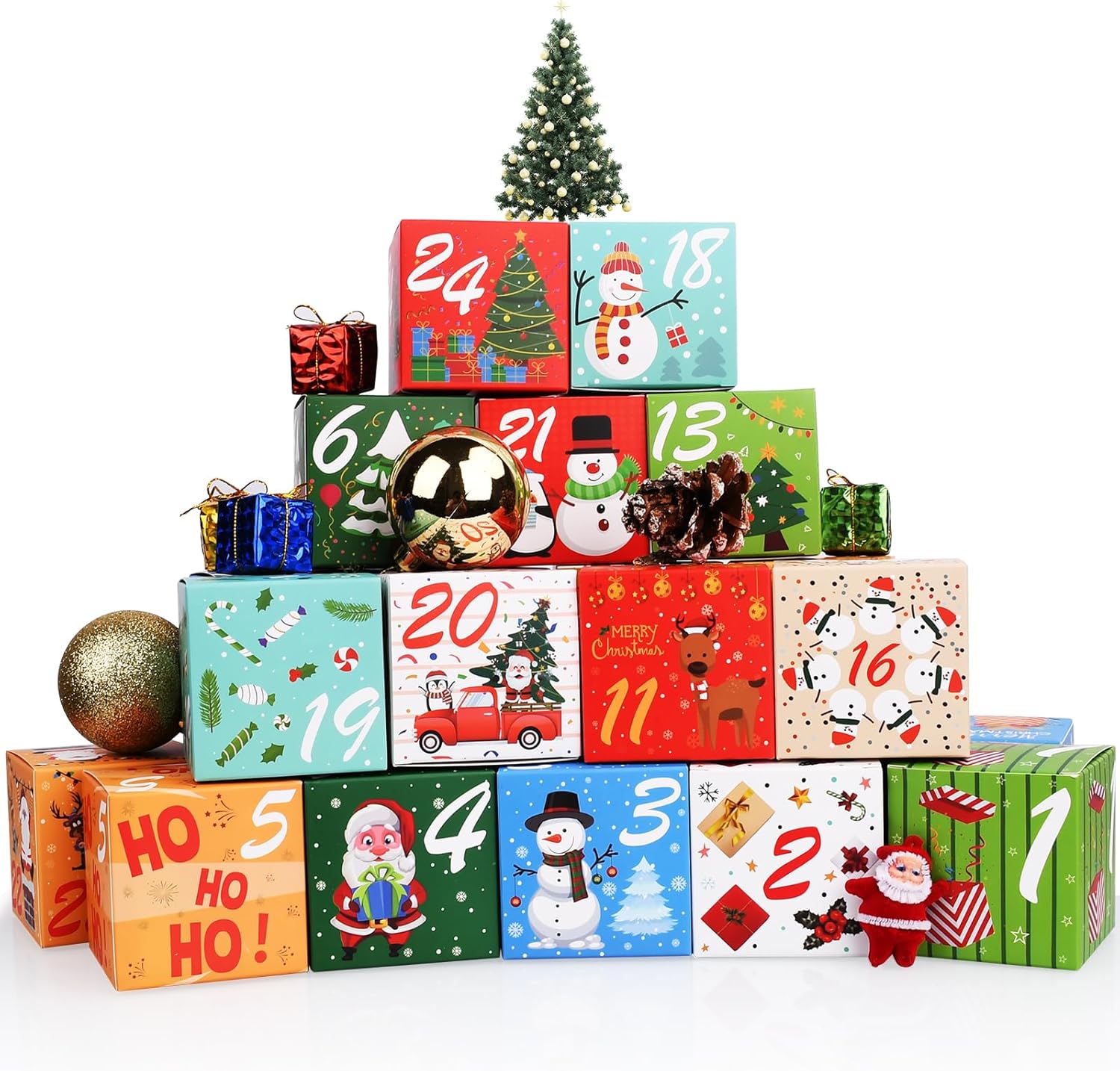Advent Calendars - FUCNEN Christmas Advent Calendar Boxes Small 24 Days Christmas Countdown Calendar Cardboard Gift Boxes for Holiday Treats, Advent, Scavenger Hunt, DIY Candy Box for Boys, Girls, Kids and Family
