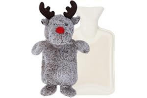 Deer Hot Water Bottle with Cover, Cute Animal Soft Plush Hot Water Bottle Bag with Removable Cover, 1L Rubber Fluffy Cover Su