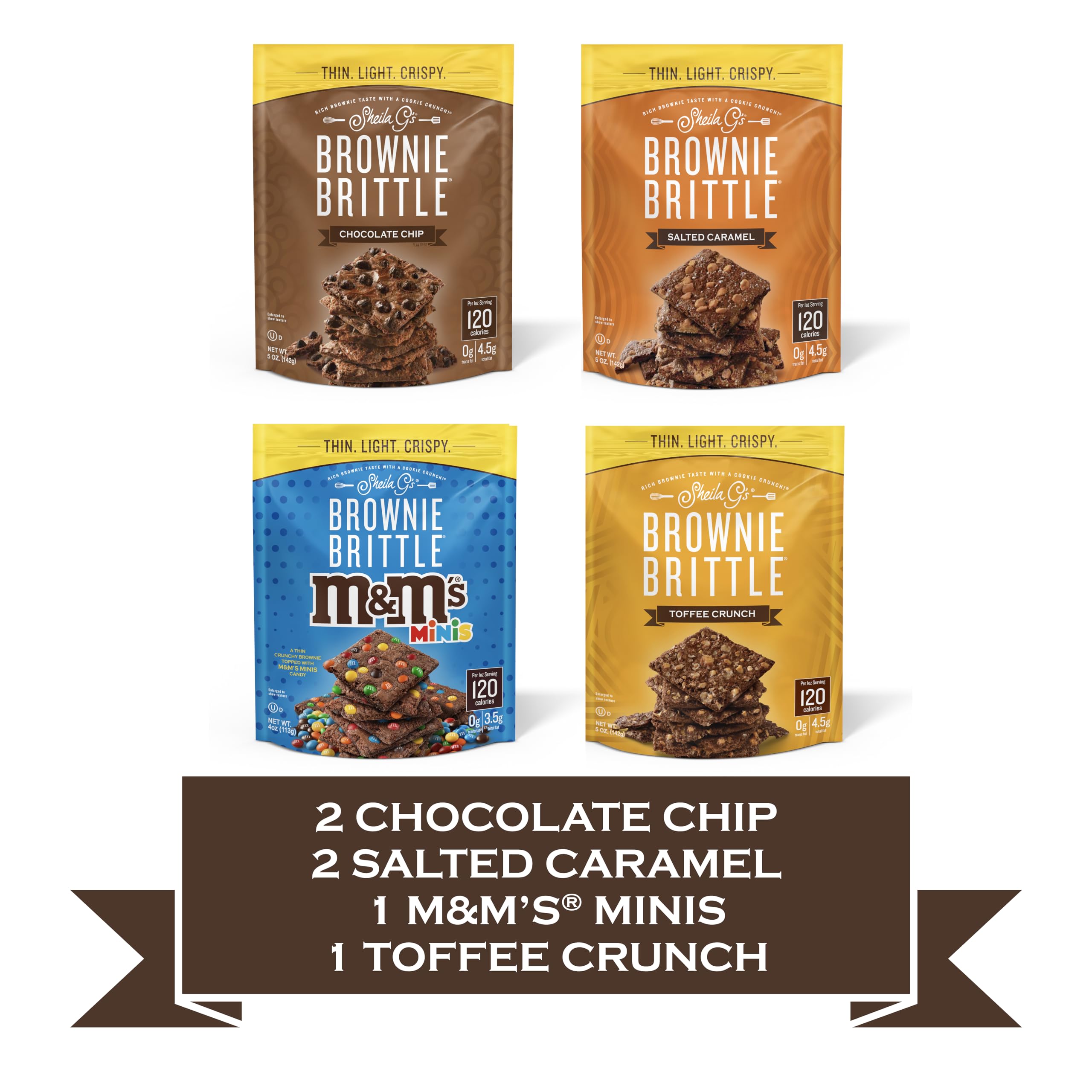 Sheila G's Brownie Brittle Variety Pack Thin and Crispy Sweet Snacks (Pack of 6, 5 oz), Rich