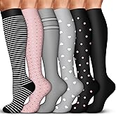 Acture 6 Pack Compression Socks for Women and Men - Knee High for Medical, Running, Nurses, Travel