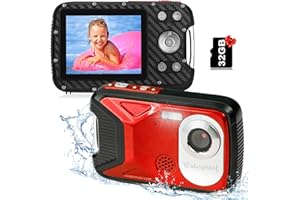 VMOTAL Underwater Camera 16FT Waterproof Camera with 32GB Card 30MP Digital Camera Underwater Camera for Snorkeling Waterproof Compact Digital Camera 1050mAh Battery (Red)