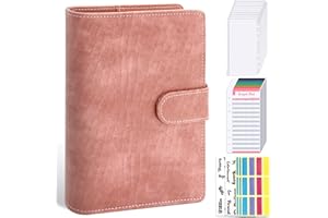 LINTRU Budget Binder with Zipper Envelopes, Budget Book with Cash Envelopes, Premium Pu Leather A6 Binder with Expense Budget Sheets and Stickers, Savings Binder for Budgeting (Old Rose)